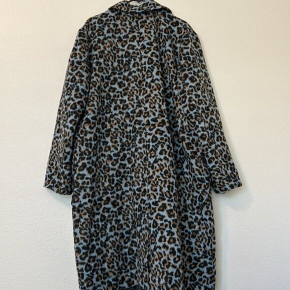 Bernardo Blue Leopard Coat Size 2X New Pockets Hidden Button Down Heavy - Picture 8 of 9